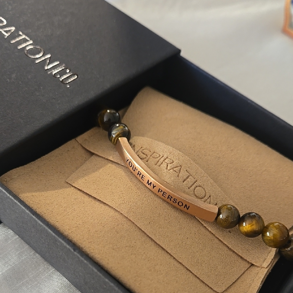The Inspiration Co. Mens Tiger Eye Beaded Bracelet with Message